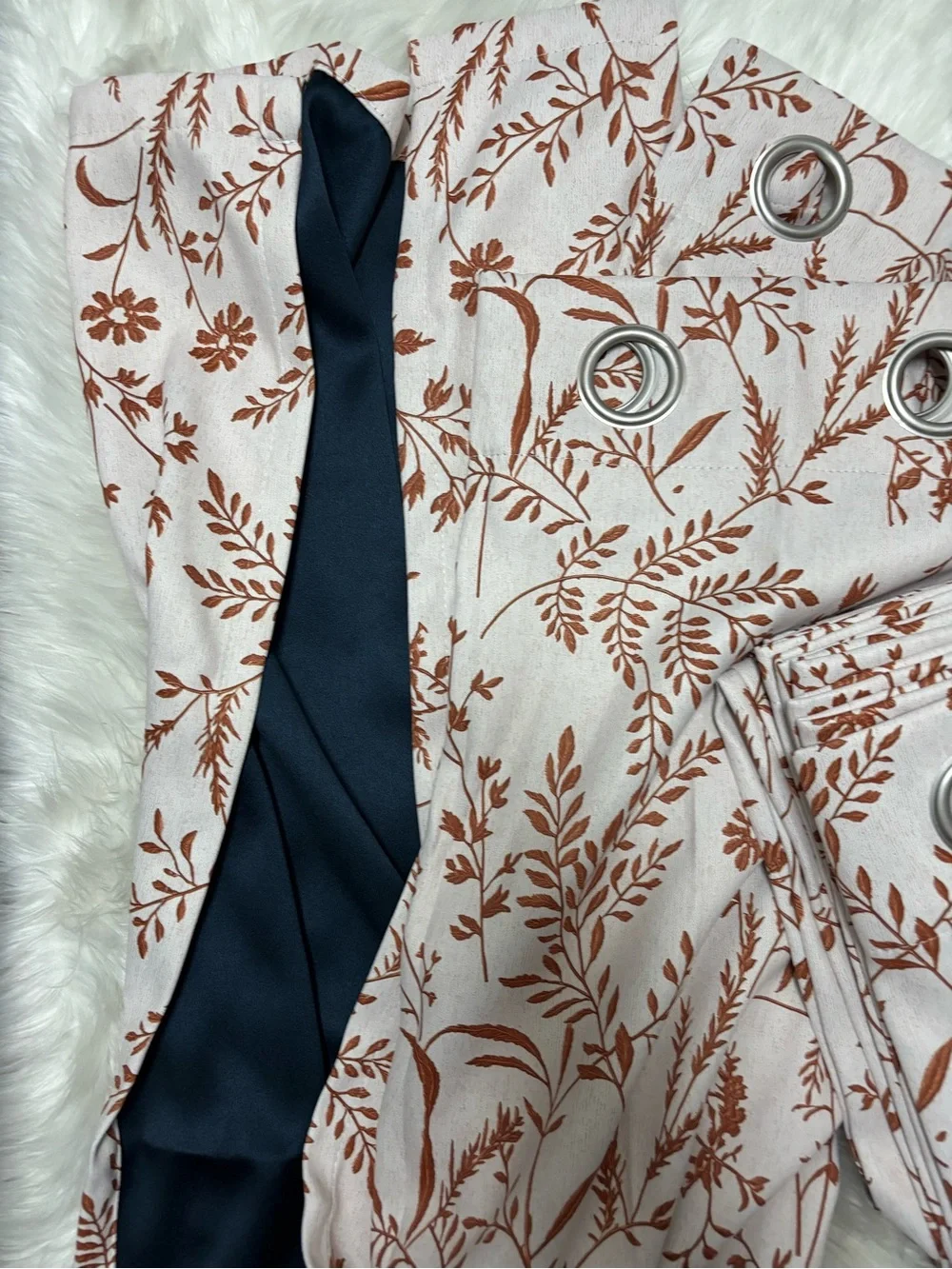 Floral Printed Grommet Curtains in Cream and Brown - Unbrandedu size W52”x L96”